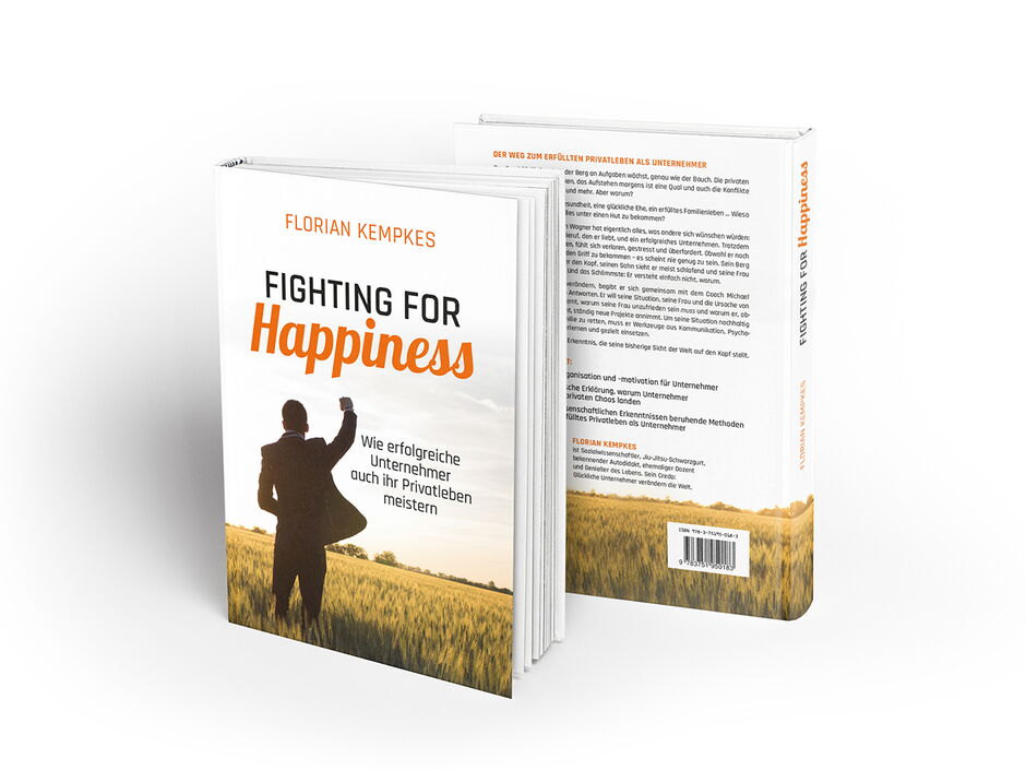 martin zech design, buchcover, self publishing, florian kempkes, fighting for happiness